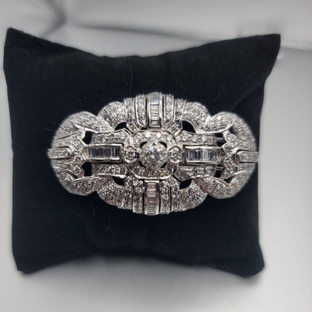 6.84 CTW Diamond and 18K White Gold Brooch